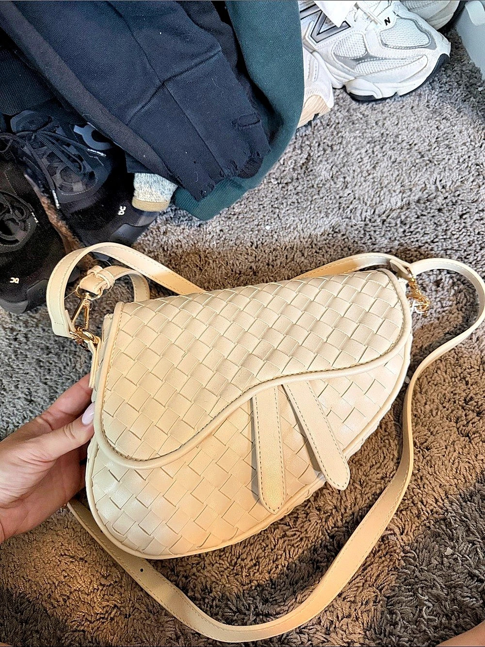 Woven Crossbody Bag in Cream
